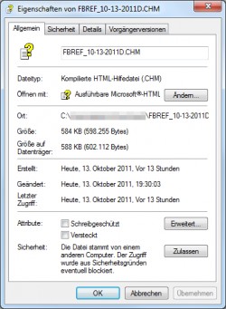 CHM-Eigenschaftsdialog